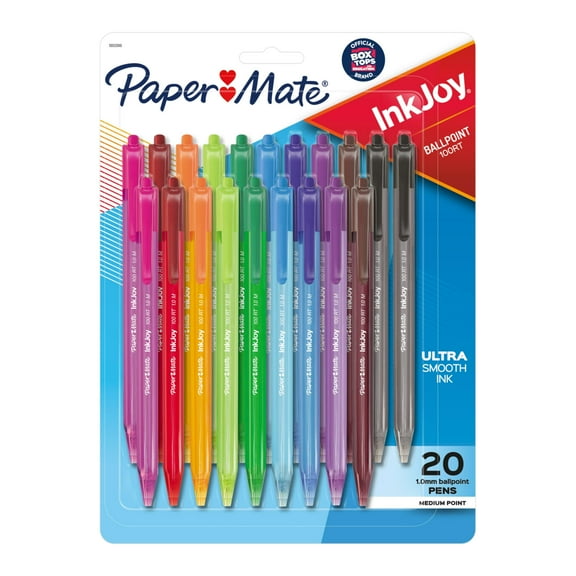 Paper Mate InkJoy 100RT Retractable Ballpoint Pens, Medium Point (1.0mm), Assorted, 20 Count