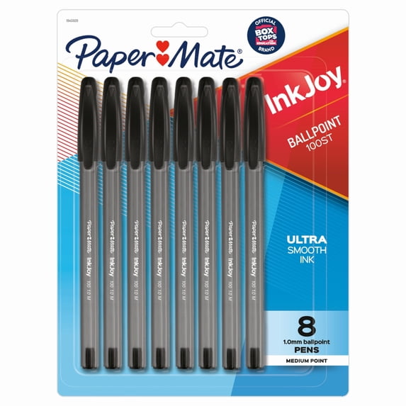 Paper Mate InkJoy 100ST Ballpoint Pens, Medium Point, Black, 8 Pack