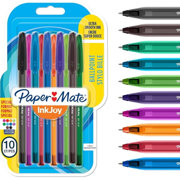 Paper Mate InkJoy 100ST Ballpoint Pens | Medium Point (1.0mm) | Fun Colours | 10 Count