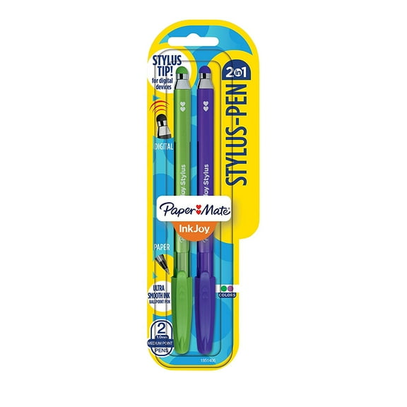 Paper Mate InkJoy 2 in 1 Stylus Ballpoint Pens, Medium Point, Assorted, 2 Pack (1951406)