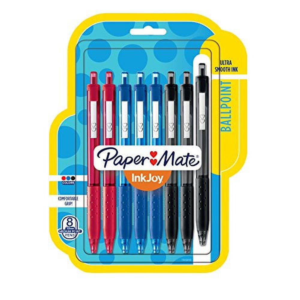 Paper Mate InkJoy 300RT Retractable Ballpoint Pens, Medium Point, Black/Red/Blue Ink, 8 Pack (1945918)