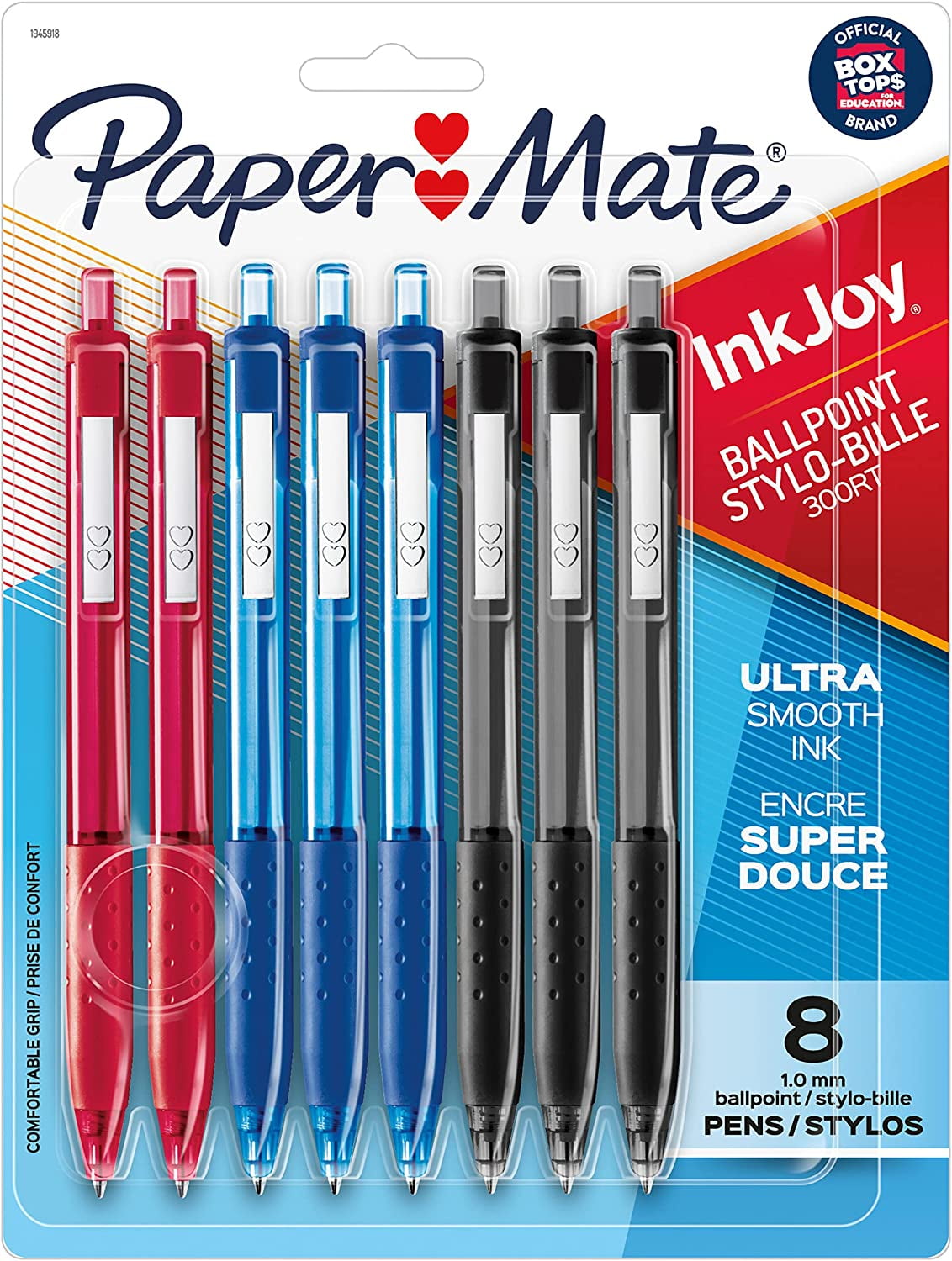Paper Mate InkJoy 300RT Retractable Ballpoint Pens, Medium Point, Black/Red/Blue Ink, 8 Pack