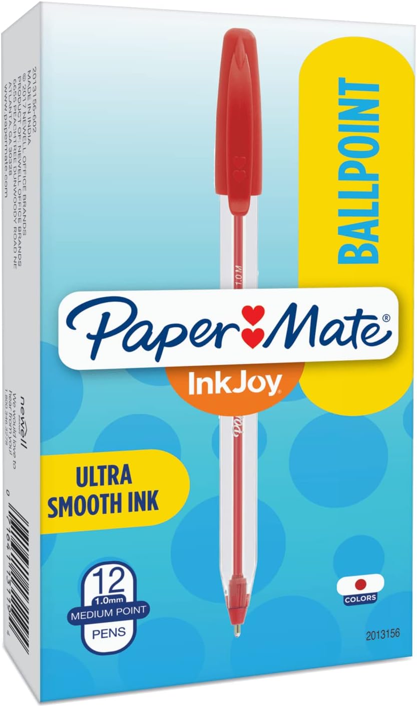 Paper Mate InkJoy 50ST Ballpoint Pens, Medium Point (1.0mm), Red, 12