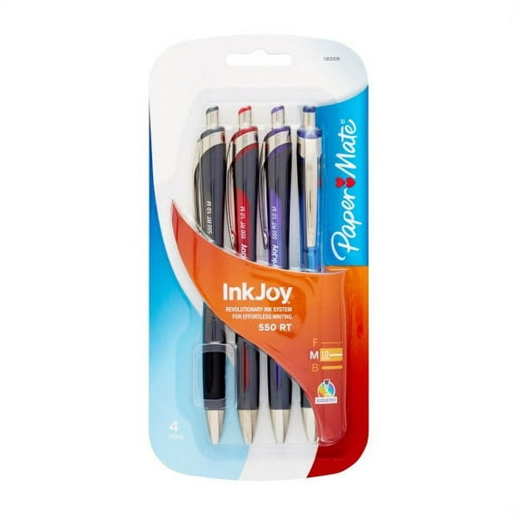 Paper Mate® InkJoy® 550 RT Ballpoint Pens, Medium Point, 1.0 mm, Assorted Translucent Barrels, Assorted Ink Colors, Pack Of 4