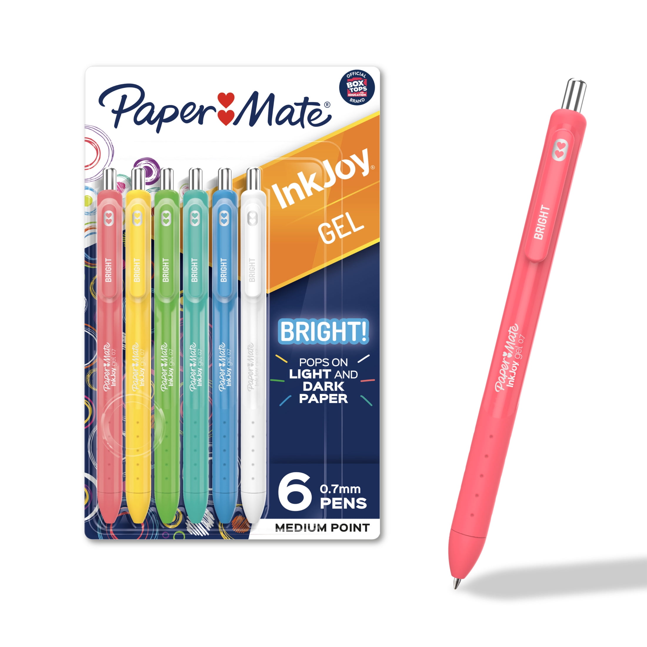 Paper Mate InkJoy Bright Gel Pens, Medium Point (0.7mm), Retractable, Assorted Brighter Colors, 6 Ct