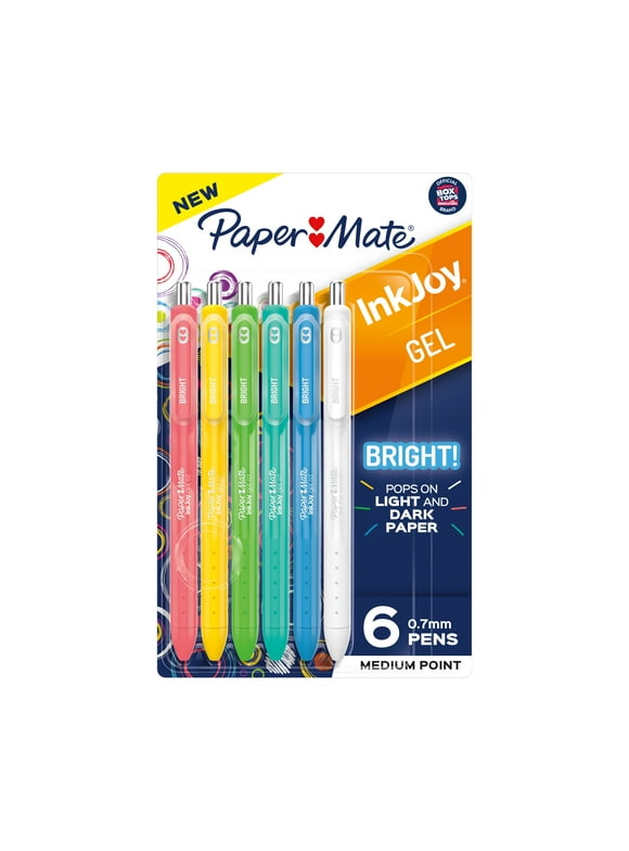 Paper Mate InkJoy Bright Gel Pens, Medium Point (0.7mm), Retractable, Assorted Brighter Colors, 6 Ct
