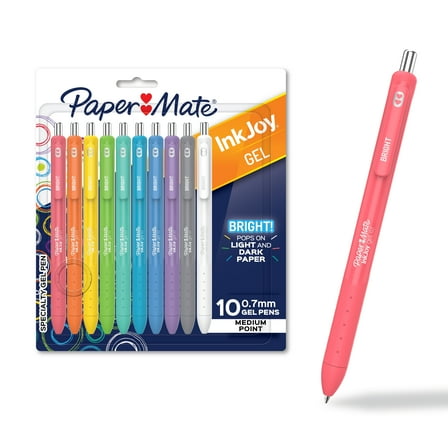 Paper Mate InkJoy Gel Brights Pens, Medium Point (0.7 mm), Retractable Assorted Colors, 10 Count