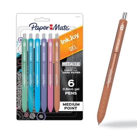 Paper Mate InkJoy Gel Metallic Pens, Medium Point (0.8mm), Assorted, 6 Count