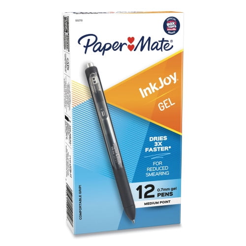Paper Mate InkJoy Gel Pen, Retractable, Medium 0.7 mm, Black Ink, Black Barrel, Dozen, Each