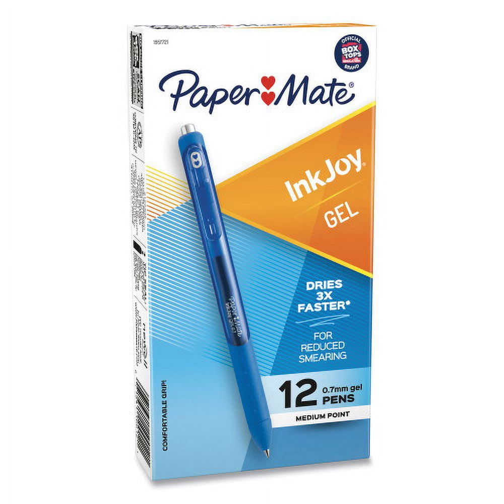 Paper Mate InkJoy Gel Pen, Retractable, Medium 0.7 mm, Blue Ink, Blue Barrel, Dozen, Each
