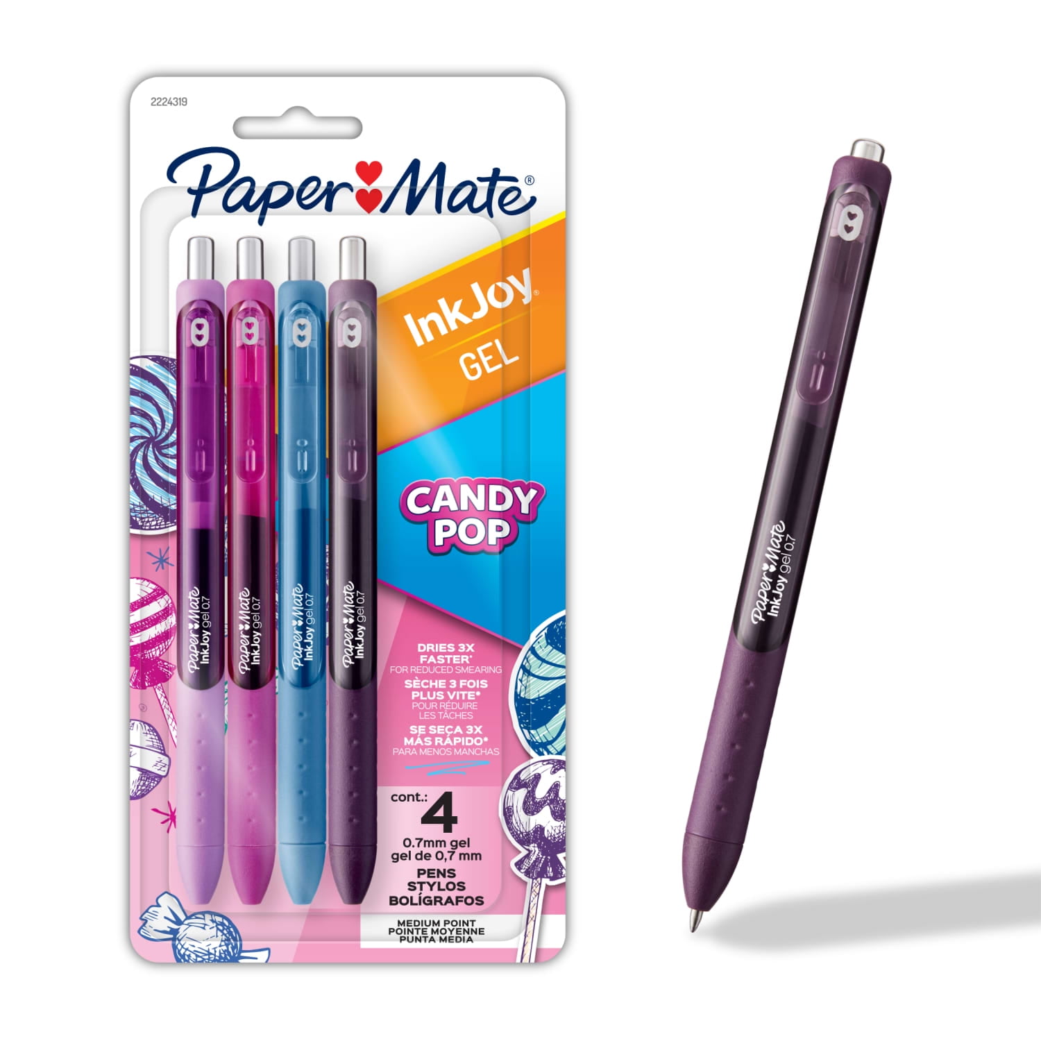 Paper Mate InkJoy Gel Pens, Candy Pop Colors, Medium (0.7mm) Point, Retractable, 4 Count