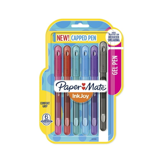 Paper Mate InkJoy Gel Pens, Medium Point (0.7mm), Assorted Colors, Capped, 6 Count