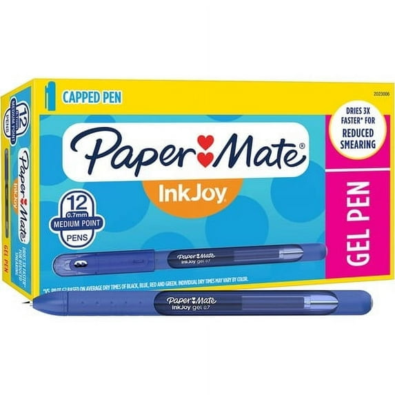 Paper Mate InkJoy Gel Pens, Medium Point (0.7mm), Dark Blue, Capped, 12 Count