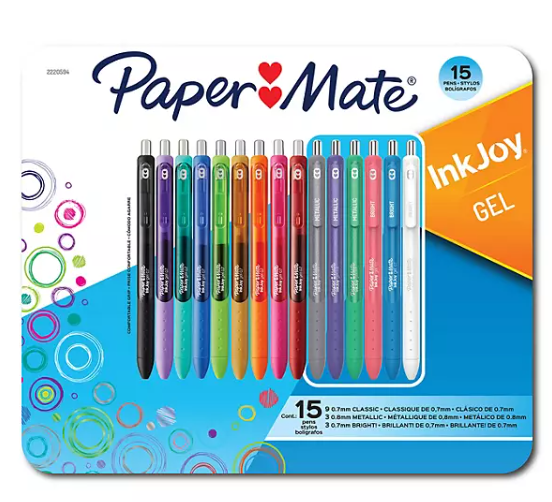 Paper Mate InkJoy Gel Pens, Medium Tip, Assorted Colors, 15 Count