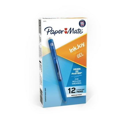 Paper Mate InkJoy Gel Retractable Pen, 0.7mm, Blue Ink, 12 Count