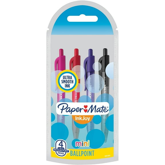 Paper Mate InkJoy Mini Retractable Ballpoint Pens, Medium Point, Assorted, 4 Pack (1951381)