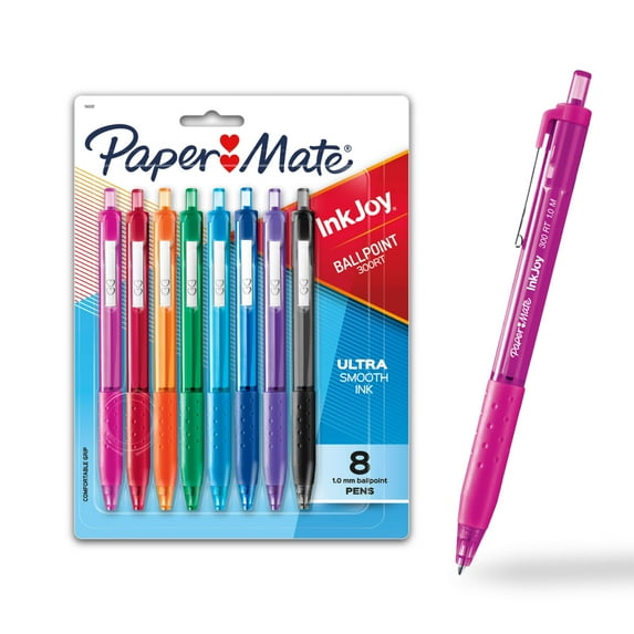 Paper Mate InkJoy Retractable Ballpoint Pen, 1.0 mm, Assorted Colors, 8 Count