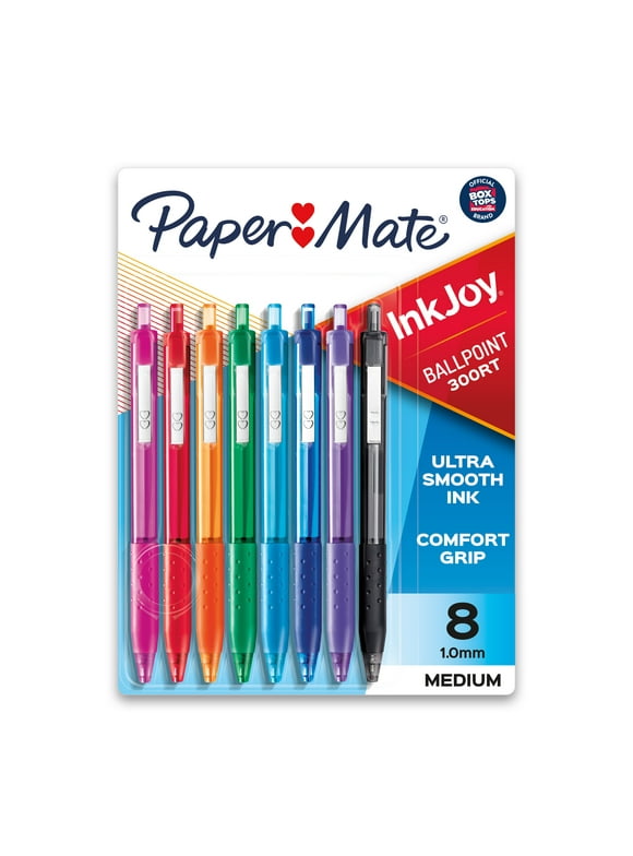 Paper Mate InkJoy Retractable Ballpoint Pen, 1.0 mm, Assorted Colors, 8 Count