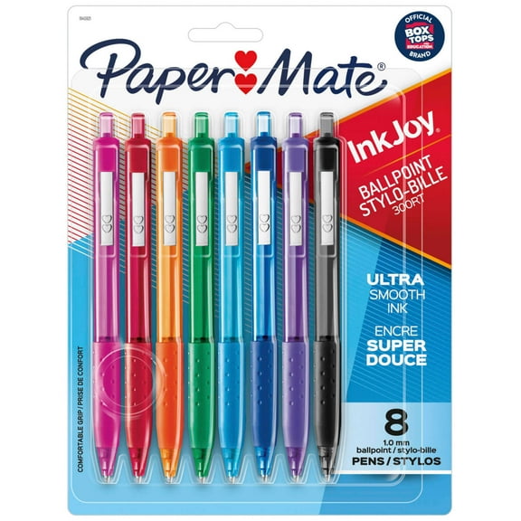 Paper Mate InkJoy Retractable Ballpoint Pen, 1.0 mm, Assorted Colors, 8 Count