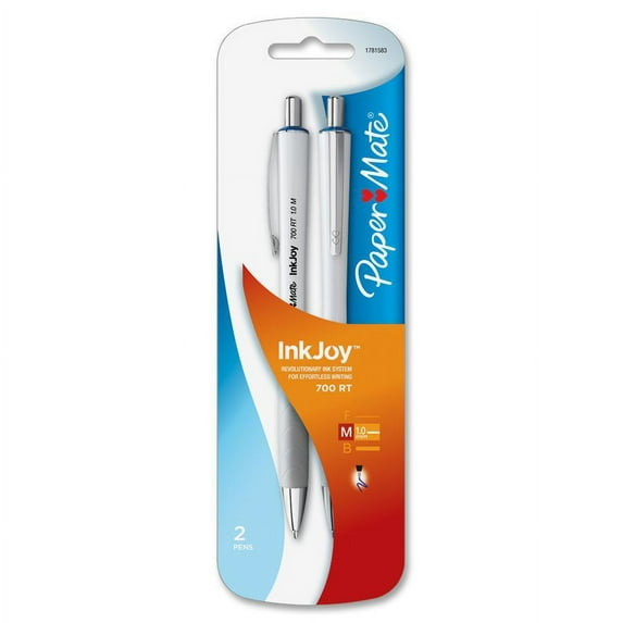 Paper Mate Inkjoy 700 RT Ballpoint Pen - Medium Point Type - 1 mm Point Size - Blue Ink - White Barrel - 2 / Pack