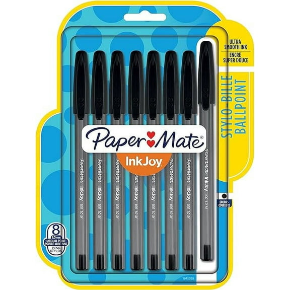Paper Mate Inkjoy Stylos Ballpoint Pens, Medium Point, Black, 8 Ea..