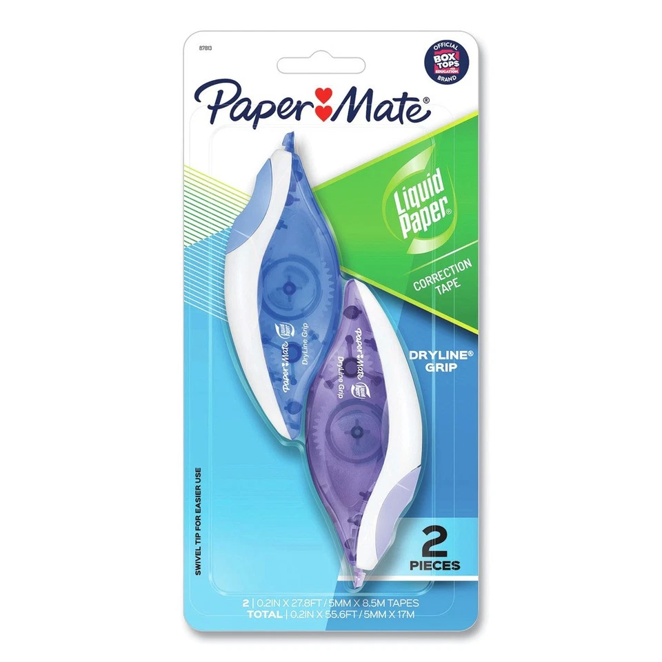 Paper Mate Liquid Paper 87813 Dryline Grip Correction Tape Bl/Purple (2/Pk) New