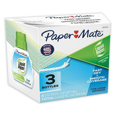 Paper Mate® Liquid Paper® Correction Fluid, Fast Dry & Smooth Coverage, White, Pack Of 3