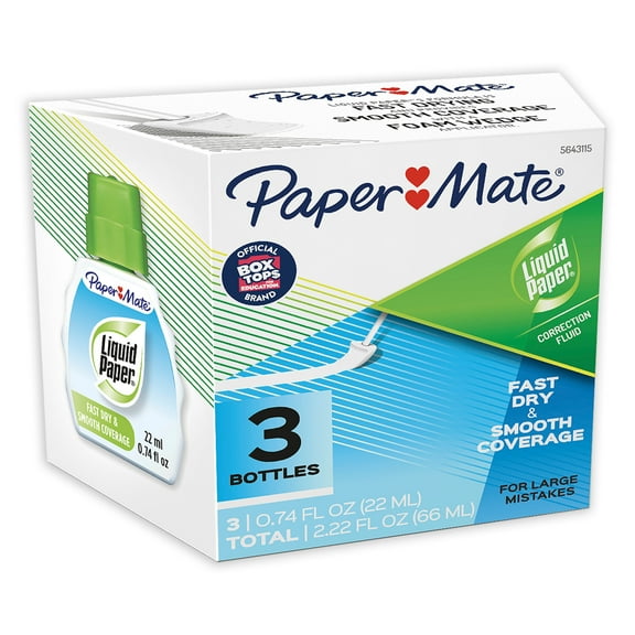 Paper Mate® Liquid Paper® Correction Fluid, Fast Dry & Smooth Coverage, White, Pack Of 3