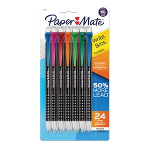 Portaminas mecánicos Paper Mate, Write Bros. Classic #2, colores surtidos, 0.7mm, 24 unidades