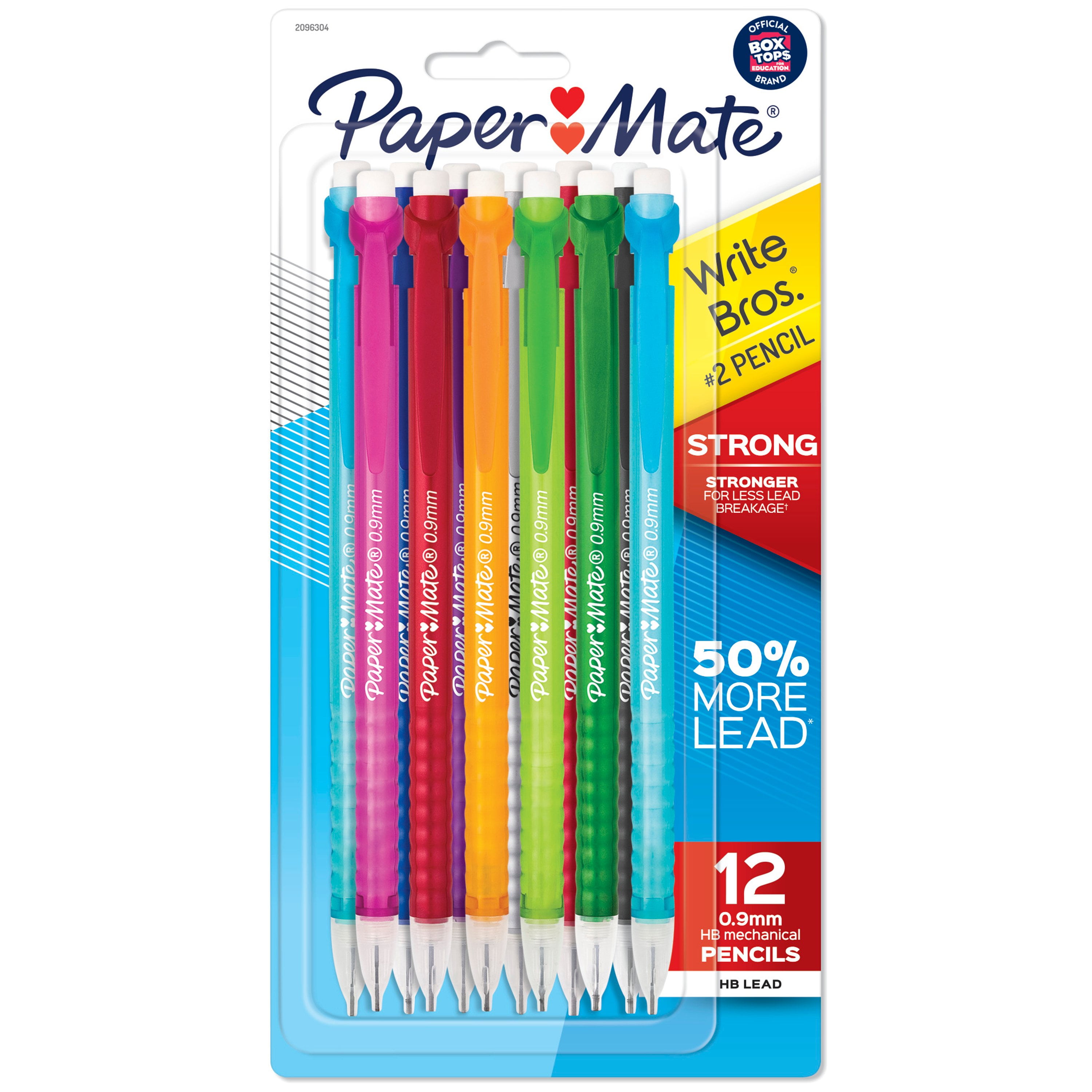 Paper Mate Mechanical Pencils, Write Bros. Strong #2 Pencil for Less Lead Breakage, 0.9 mm, 12 Count