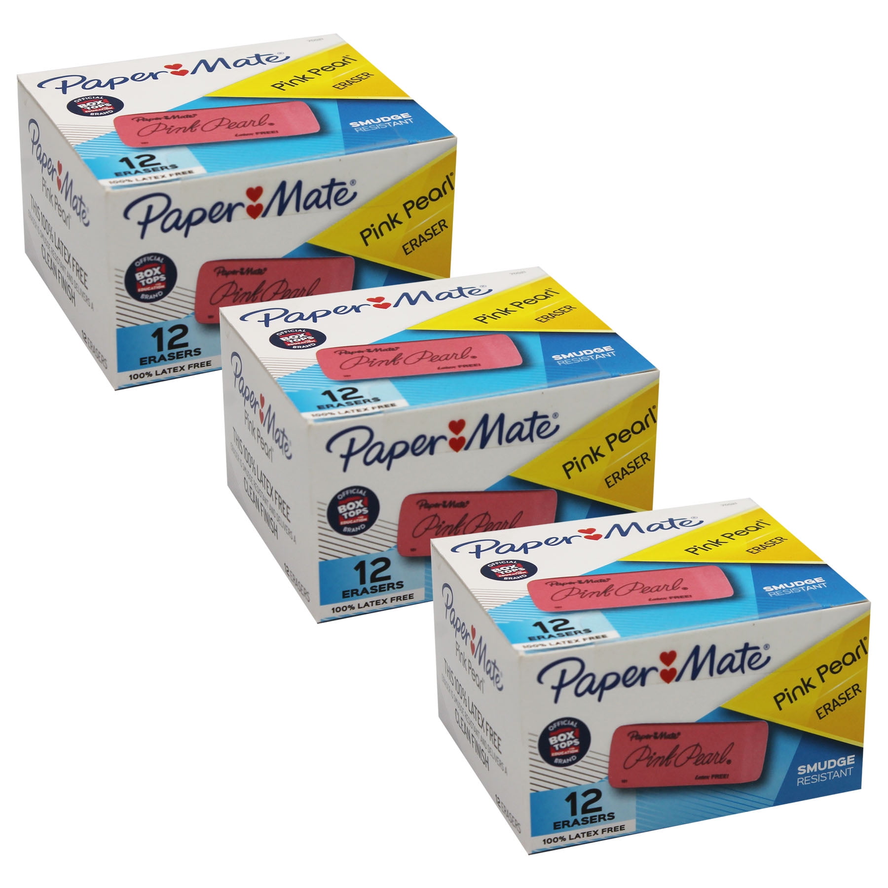 Paper Mate Pink Pearl Eraser, Large, 12 Per Pack, 3 Packs