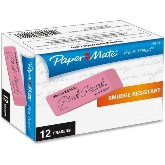 Paper Mate Pink Pearl Eraser Pink - Rubber - Lead Pencil - 12 / Box - Self-cleaning, Tear Resistant, Smudge-free, Soft, Pliable