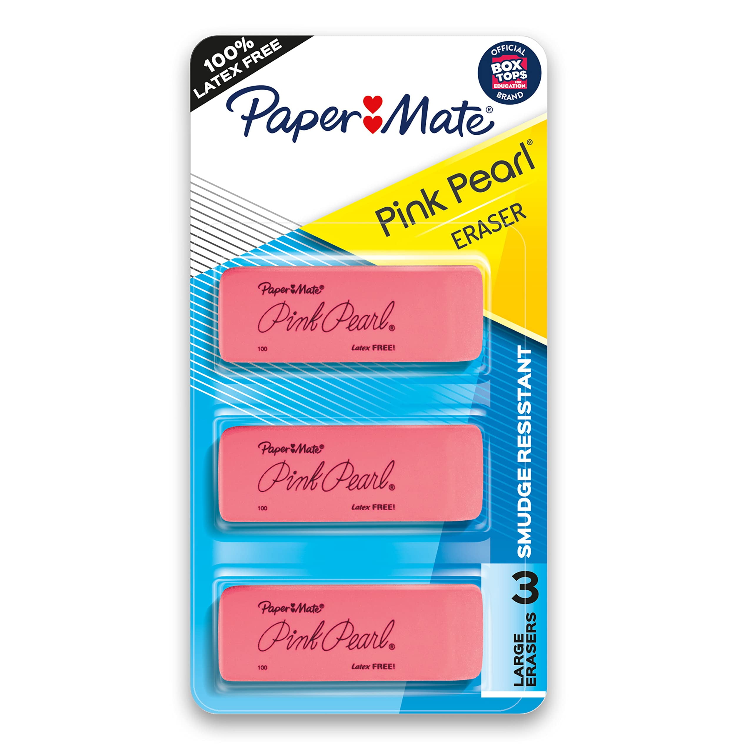 Paper Mate Pink Pearl Erasers, Large, 3 Count