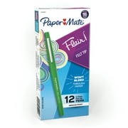 Paper Mate Point Guard Flair Needle Tip Stick Pen, Green Ink, 0.7mm, Dozen