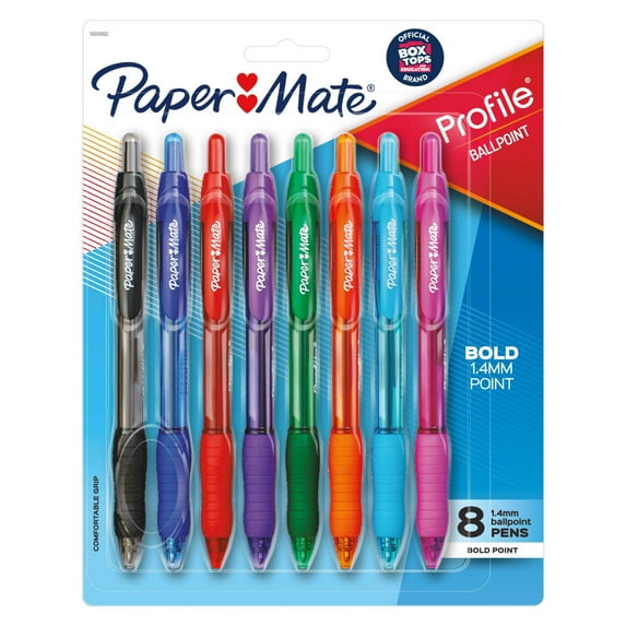 Paper Mate Profile Ballpoint Pen, Retractable, Bold 1.4 mm, Assorted Ink and Barrel Colors, 8/Pack