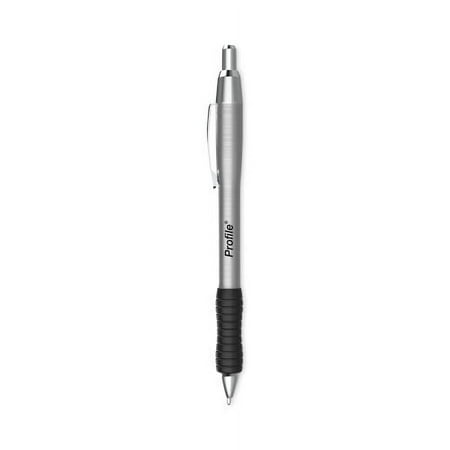 Paper Mate Profile Ballpoint Pen, Retractable, Medium, 1 mm, Black Ink, Black/Silver Barrel, 2/Pack