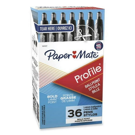 Paper Mate Profile Ballpoint Pen Value Pack, Retractable, Bold 1.4 mm, Black Ink, Smoke Barrel, 36/Box