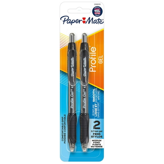 Paper Mate Profile Gel Pen, Retractable, 0.7mm, Black, 2 Count