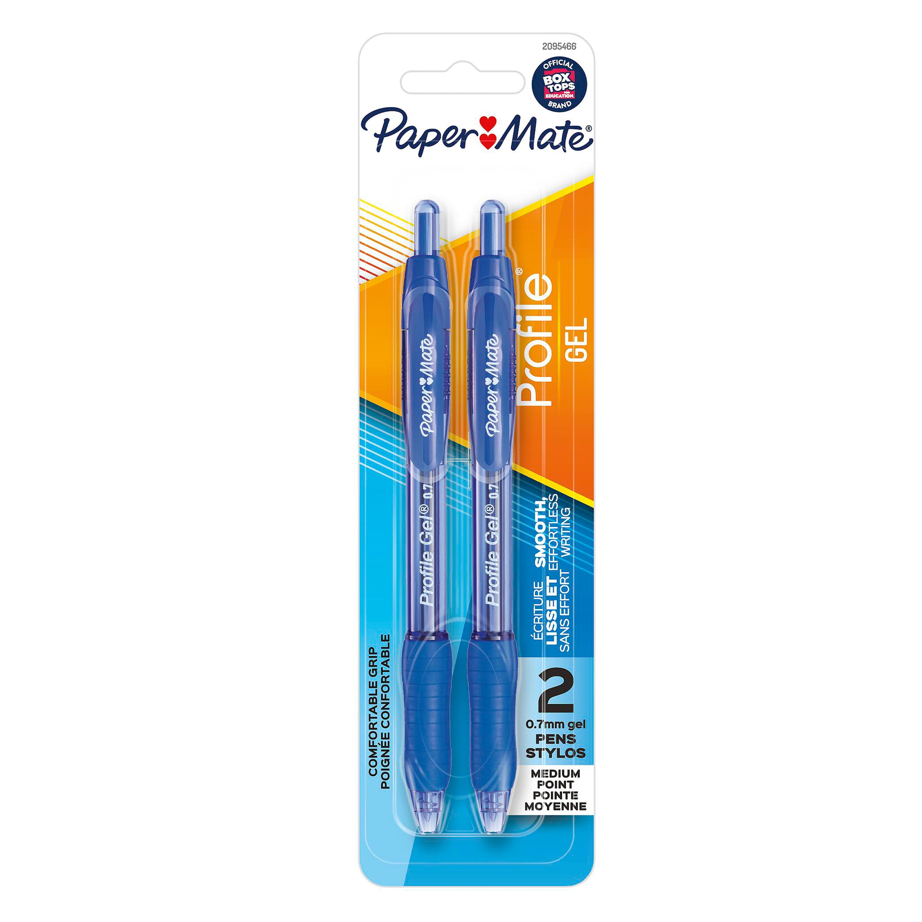 Paper Mate Profile Gel Pen, Retractable, 0.7mm, Blue, 2 Count