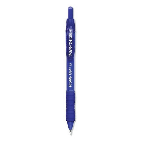 Paper Mate Profile Gel Pen, Retractable, Medium 0.7 mm, Blue Ink, Translucent Blue Barrel, Dozen