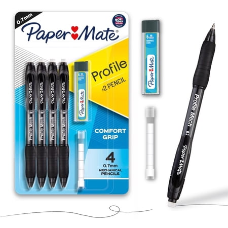 Paper Mate Profile Mech Mechanical Pencil Set, 0.7mm #2 Pencil Lead, Great for Home, School, Office Use, Includes Lead Refill and Eraser Refills, 4 Count