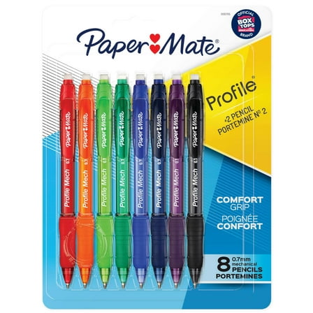 Paper Mate Profile Mech Mechanical Pencil Set, 0.7mm #2 Pencil Lead, Great for Home, School, Office Use, Assorted Barrel Colors, 8 Count