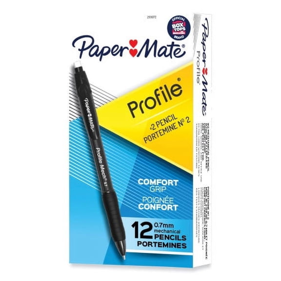 Paper Mate Profile Mechanical Pencils, 0.7 mm, HB , Black Lead, Black Barrel, Dozen, Each