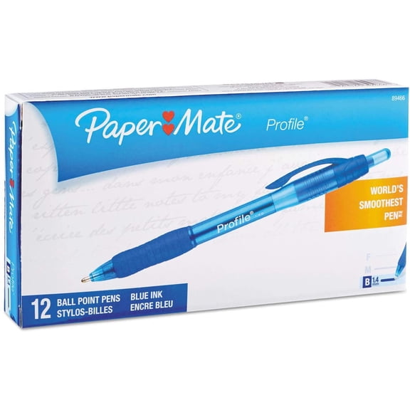 Paper Mate Profile Retractable Ballpoint Pen, 1.4mm, Bold Point, Blue Ink, 12 Count