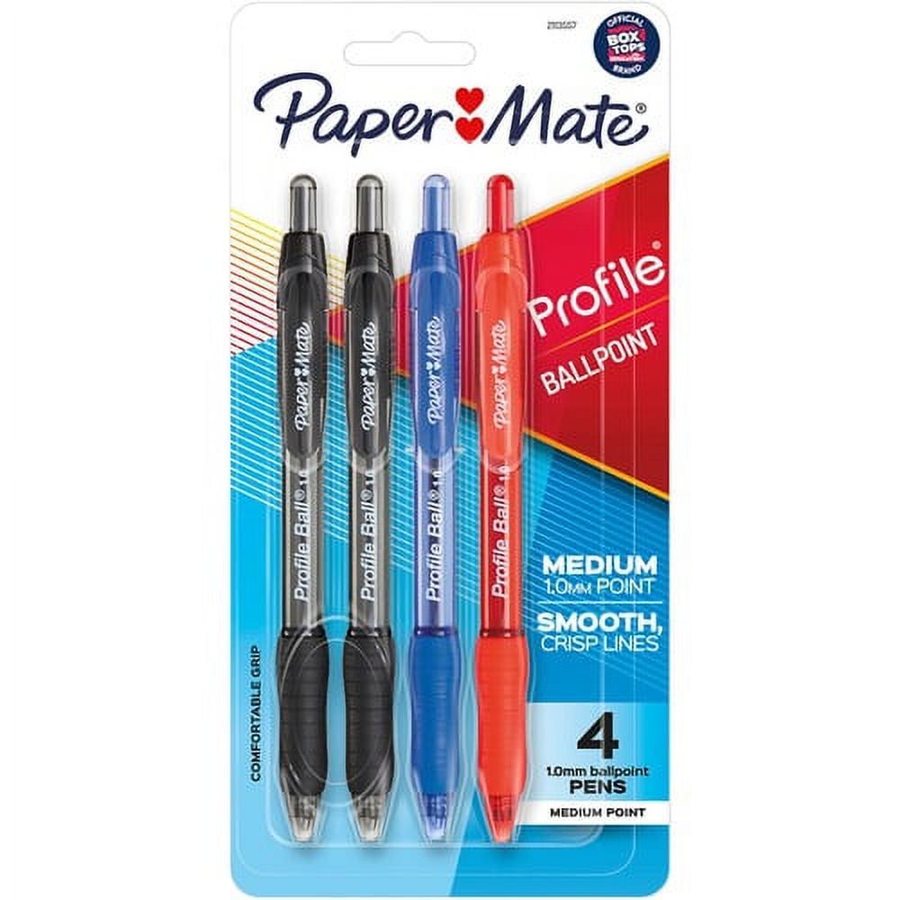 Paper Mate Profile Retractable Ballpoint Pen - 1 mm Pen Point Size -  Retractable - Assorted - Assorted Barrel - 4 / Pack