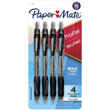 Paper Mate Profile Retractable Ballpoint Pens, 1.4 mm Bold Point, Black, 4 Count