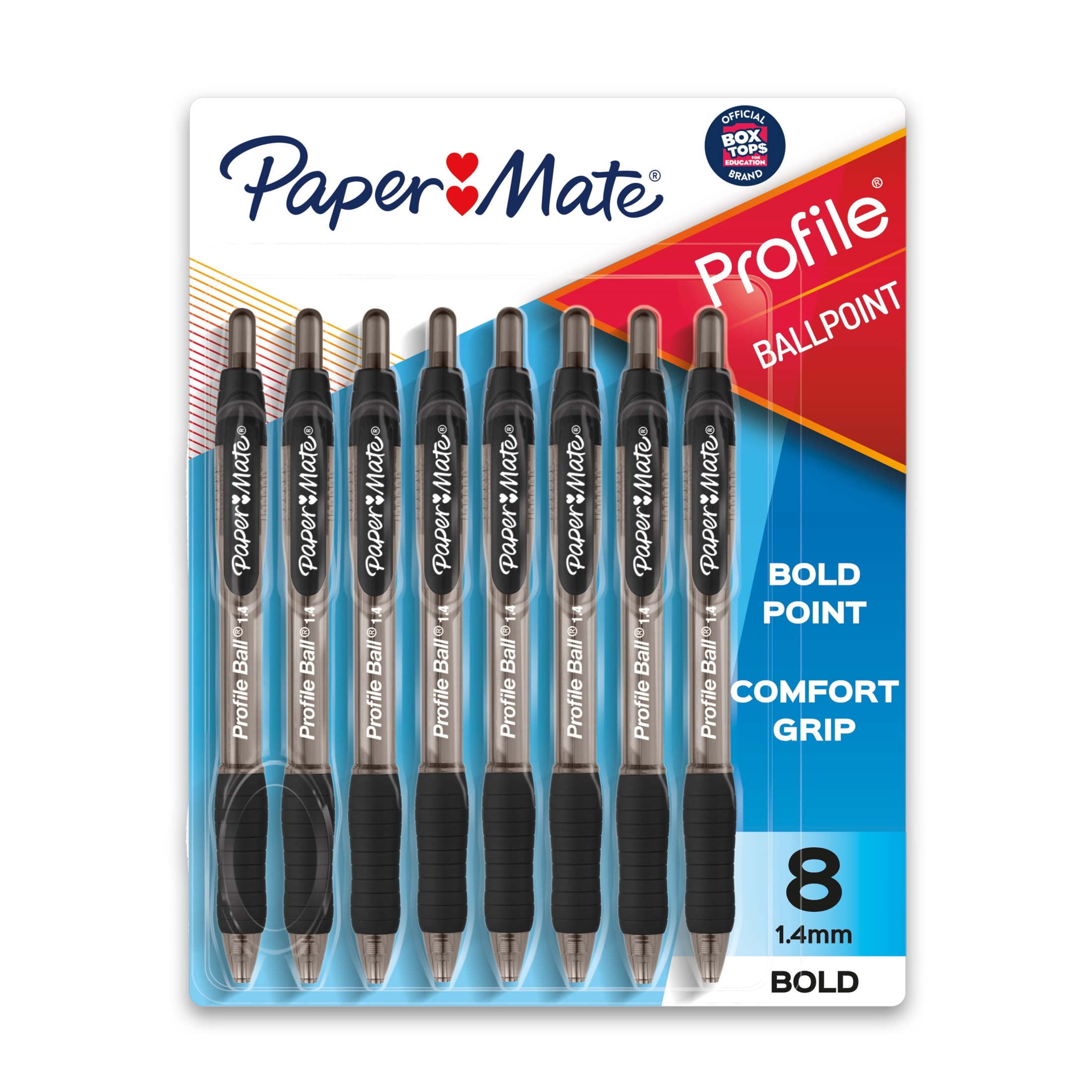 Paper Mate Profile Retractable Ballpoint Pens, 1.4 mm Bold Point, Black, 8 Count