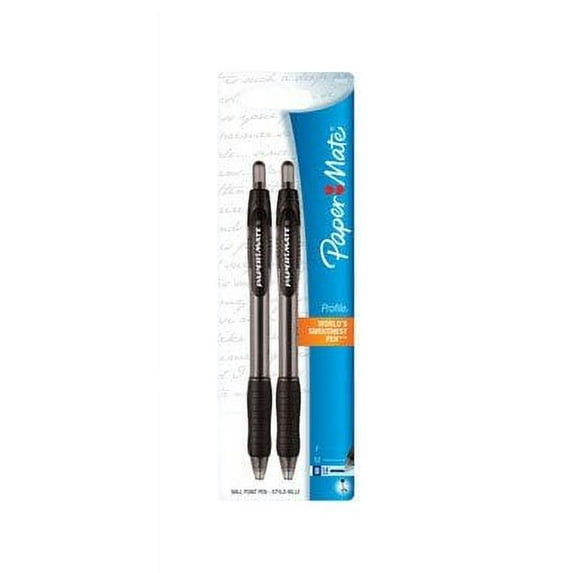 Paper Mate Profile Retractable Ballpoint Pens, Bold (1.4mm), Black, 2 Count