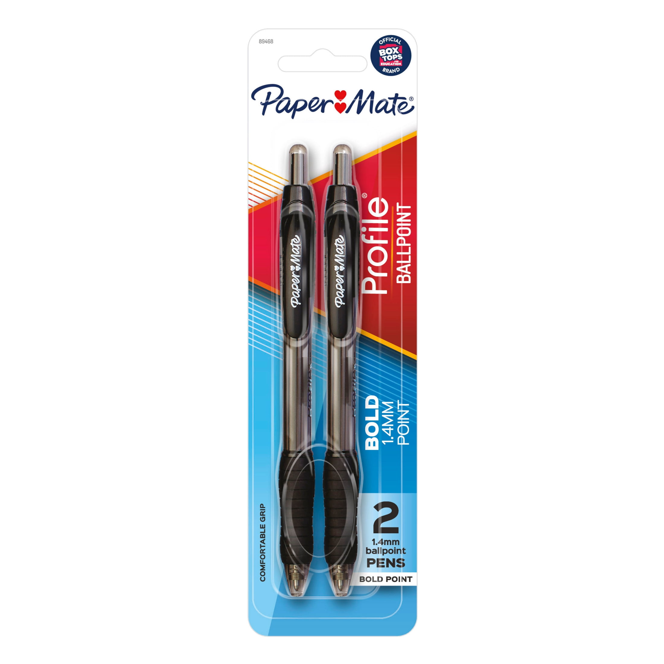 Paper Mate Profile Retractable Ballpoint Pens, Bold (1.4mm), Black, 2 Count