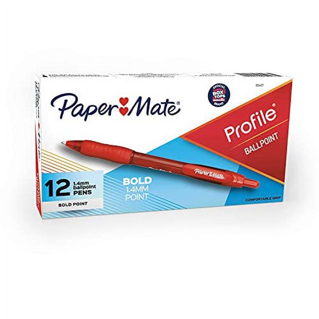 Paper Mate Profile Retractable Ballpoint Pens, Bold (1.4mm), Red, 12